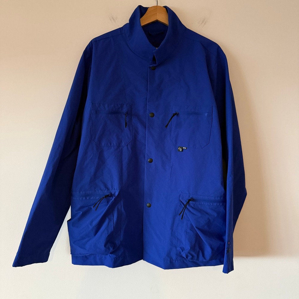 Patta Amsterdam Mens Large Blue Nylon Utility Snap Jacket Lightweight Techwear‎